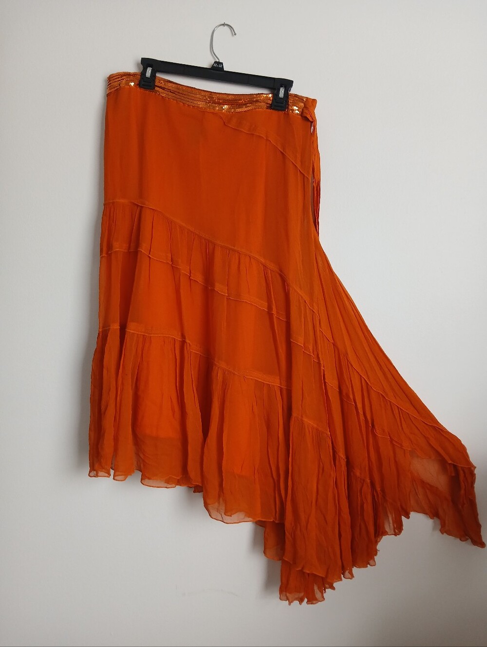 Carole Little Silk Orange Maxi Skirt Size 14 Side Zip